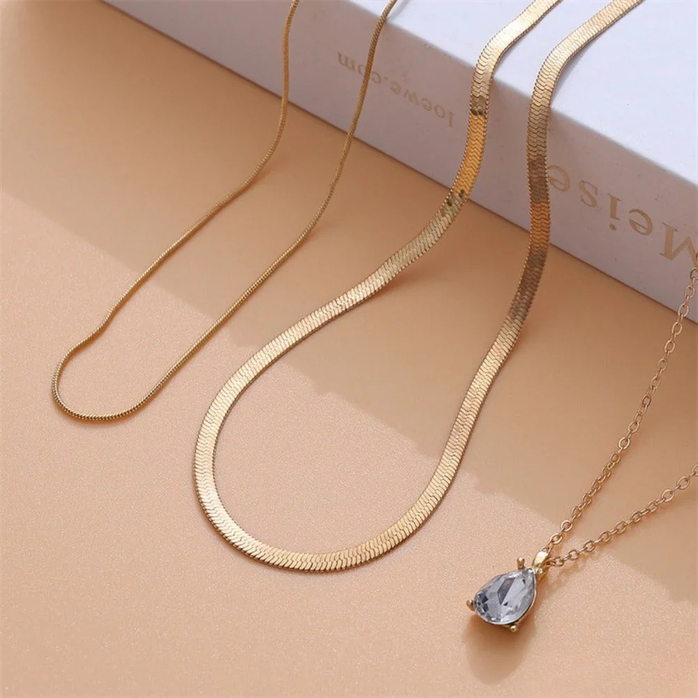 Gold-Tone Layered Necklace with Zirconia Pendant