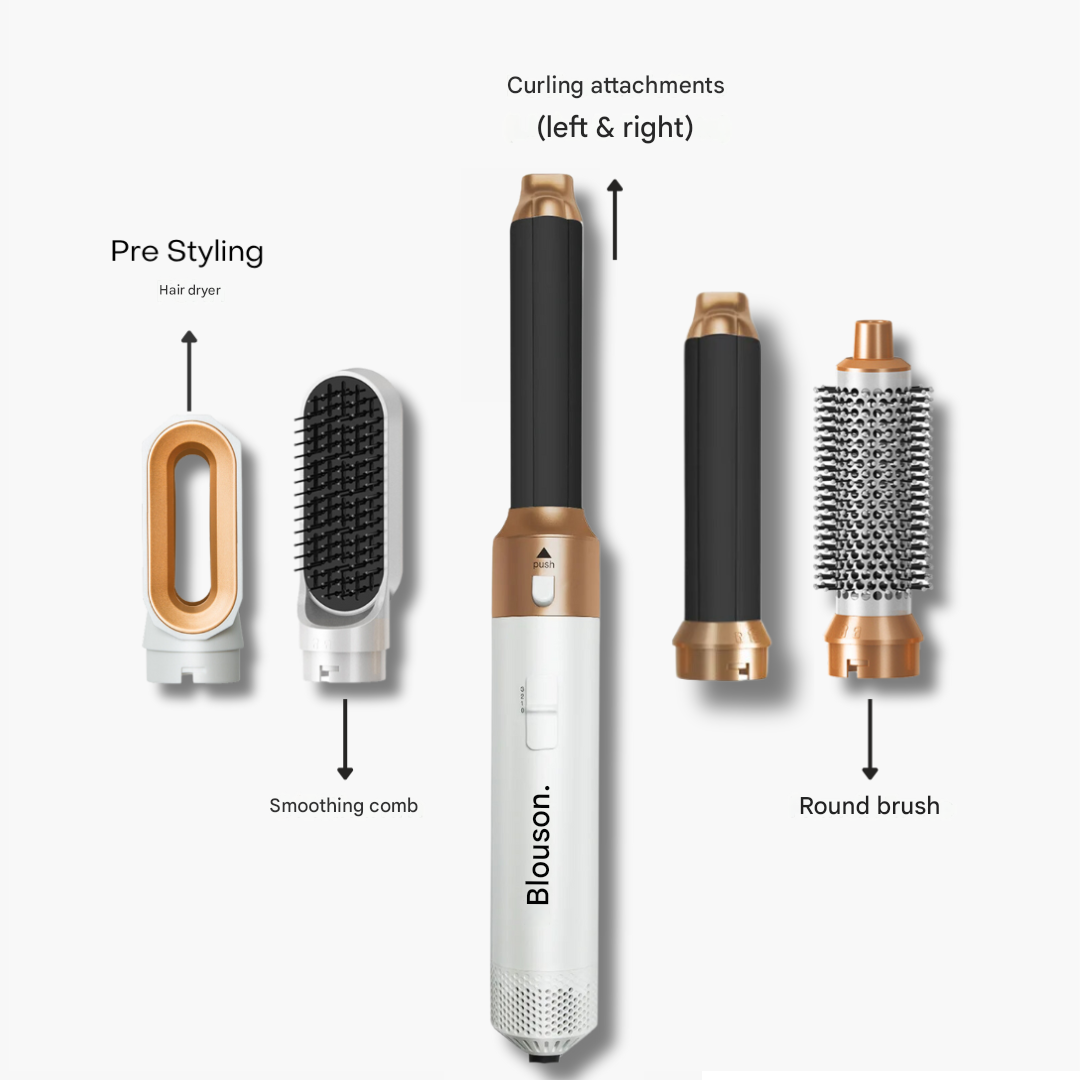Woman uses Aeréa 5-in-1 air styler to create smooth, voluminous, and healthy-looking hair with ease.