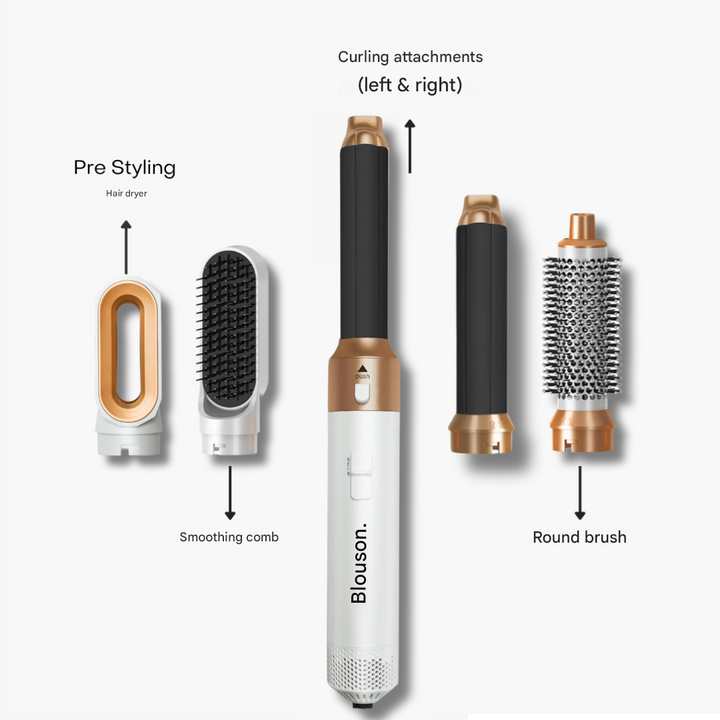 Woman uses Aeréa 5-in-1 air styler to create smooth, voluminous, and healthy-looking hair with ease.