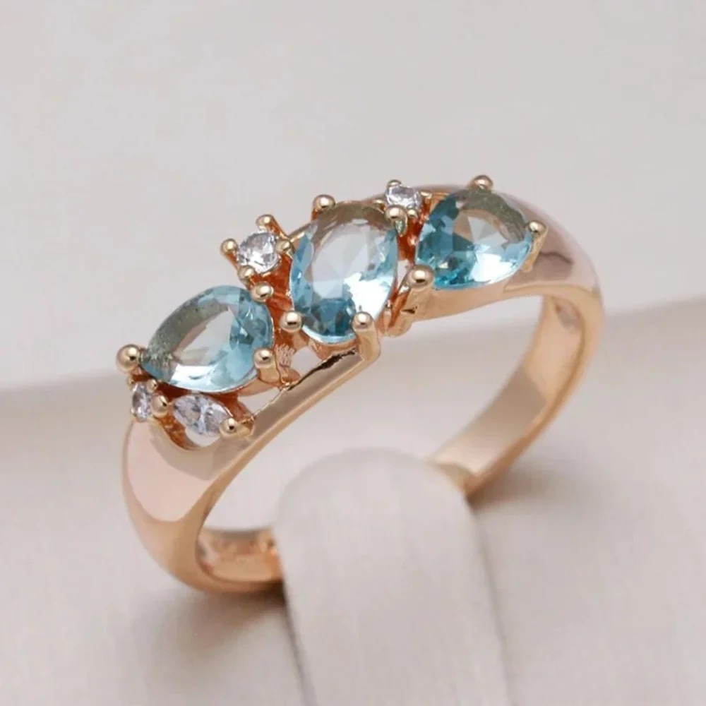 Women's Gold-Tone Ring with Blue Zirconia