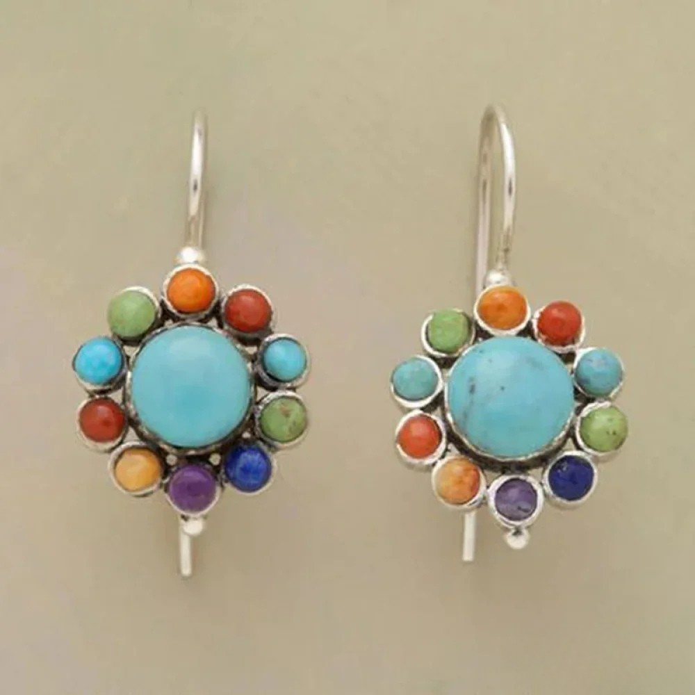 Turquoise Multi-Color Round Earrings