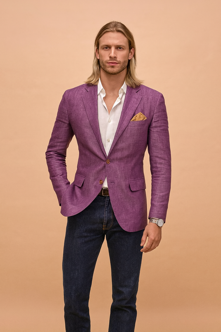 Versatile men's slim fit blazer jacket with button-up front, ideal for business, formal events, or smart casual style.