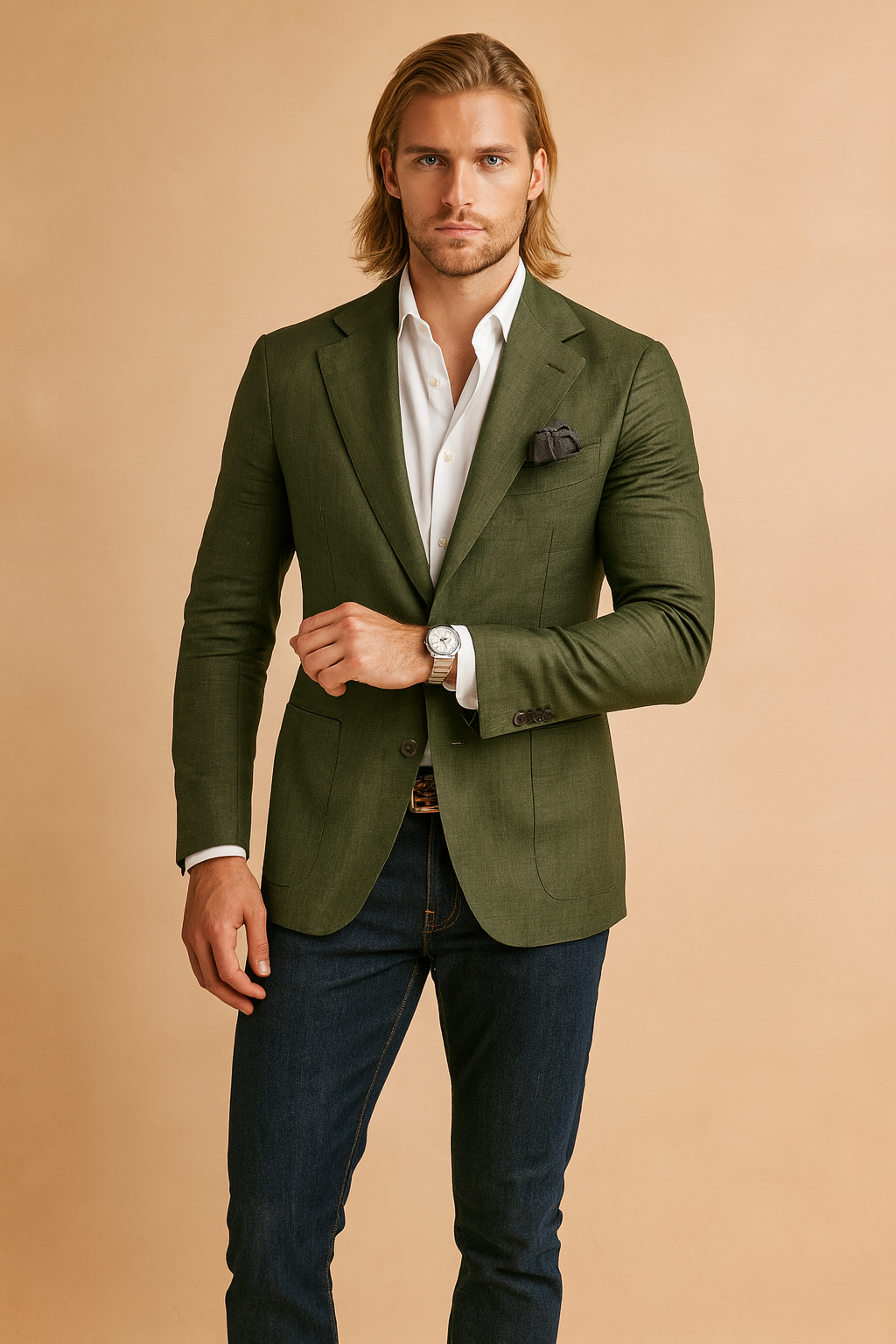 Stylish men's elegant slim fit jacket, featuring a tailored button-up design for a sharp, modern business look.