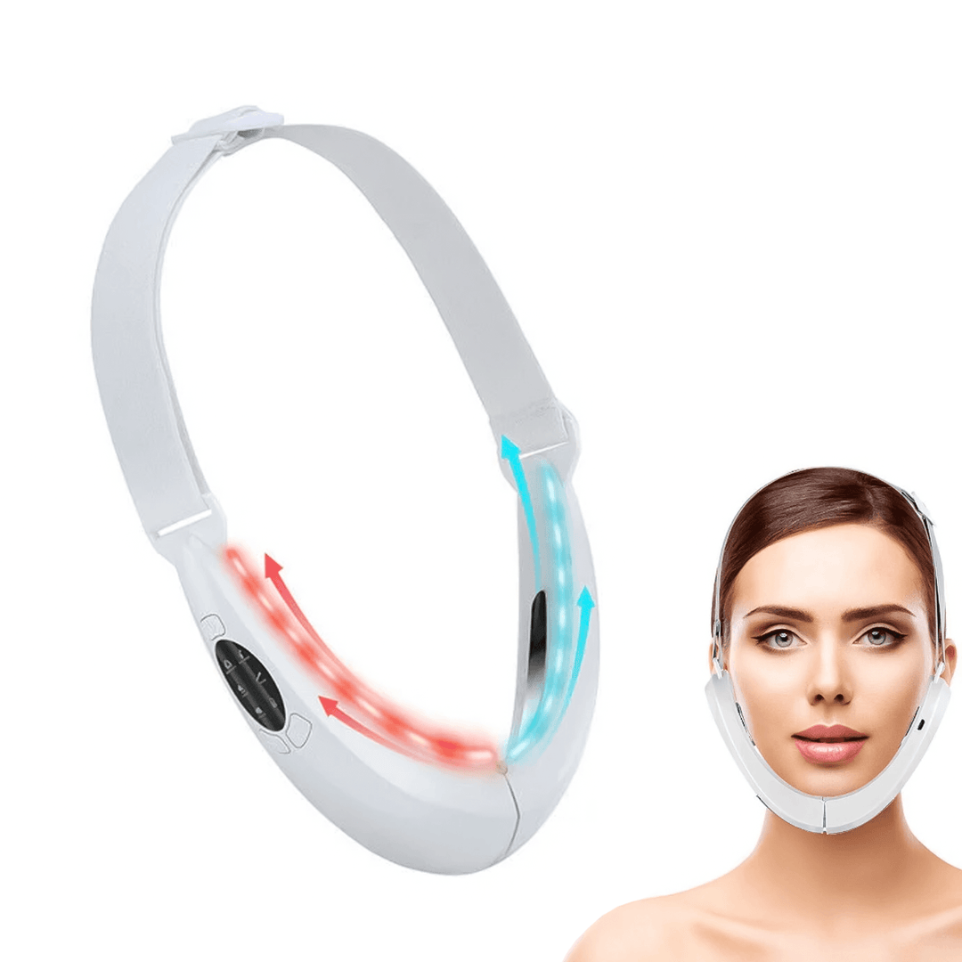 Red & Blue Light Therapy V-Face Massager for double chin reduction and youthful skin.