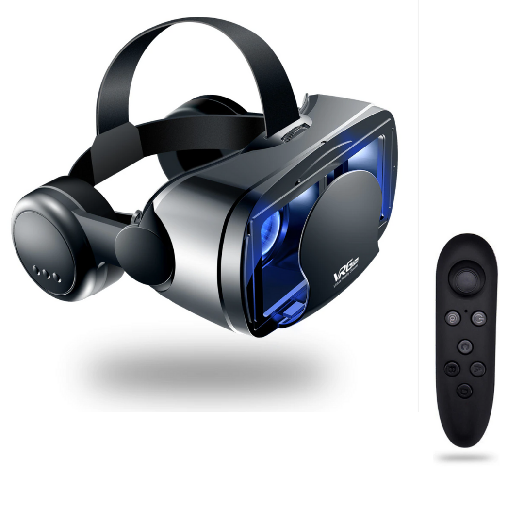 Comfortable universal VR headset with adjustable lenses and integrated audio for immersive 3D phone gaming & movies.