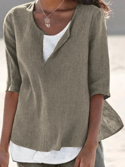Cleo | Women's 3/4 Sleeve V-Neck Layered Linen Casual Blouse