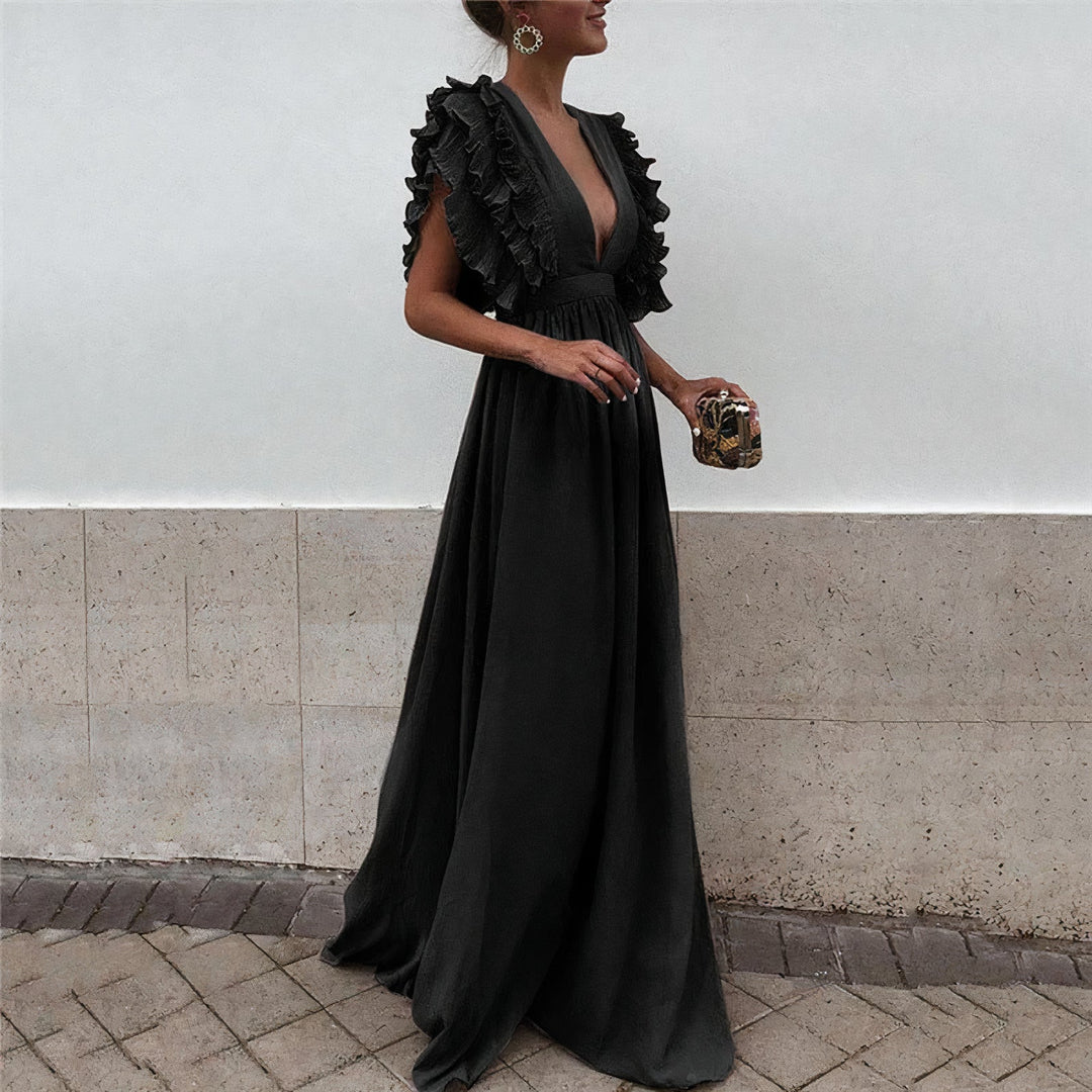 Elegant women's summer party midi dress, flattering design for special occasions & evening wear.