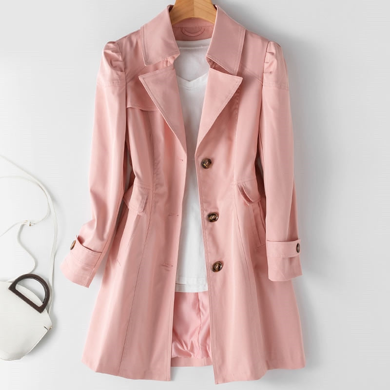 Versatile women's trench coat, ideal spring & fall jacket with a classic style, perfect for elegant outerwear.