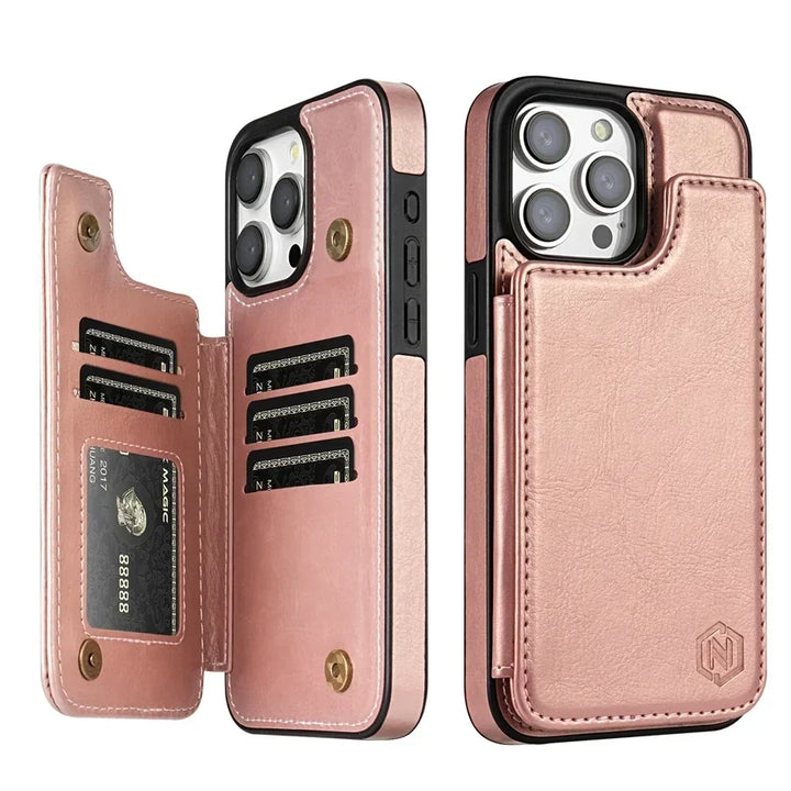 iPhone leather wallet case with card holder, magnetic closure, a top phone accessory.