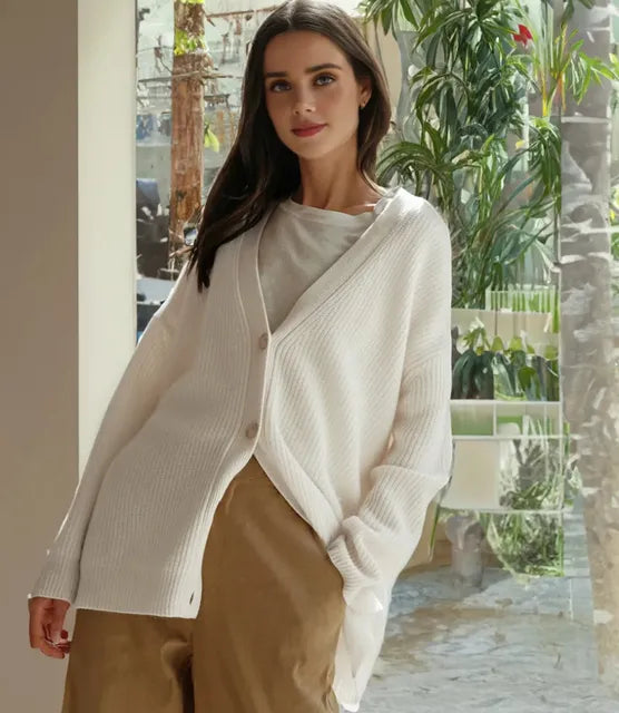 Women's elegant, cozy & stylish knit cardigan jumper. Versatile layering for fall & winter outfits.