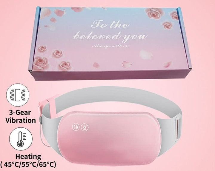 Women's portable electric massager and heating pad for ultimate abdominal comfort and relaxation.