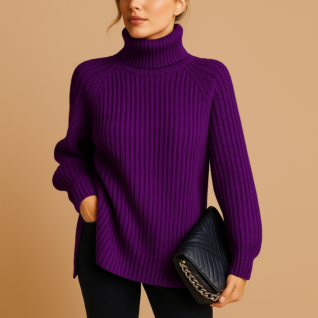 Soft women's pullover turtleneck sweater, ideal for versatile styling and everyday comfort in cooler weather.
