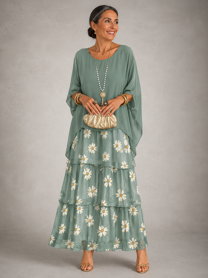 Versatile women's flowy long sleeve maxi dress with tiered skirt, ruffle trim, casual to elegant wear.