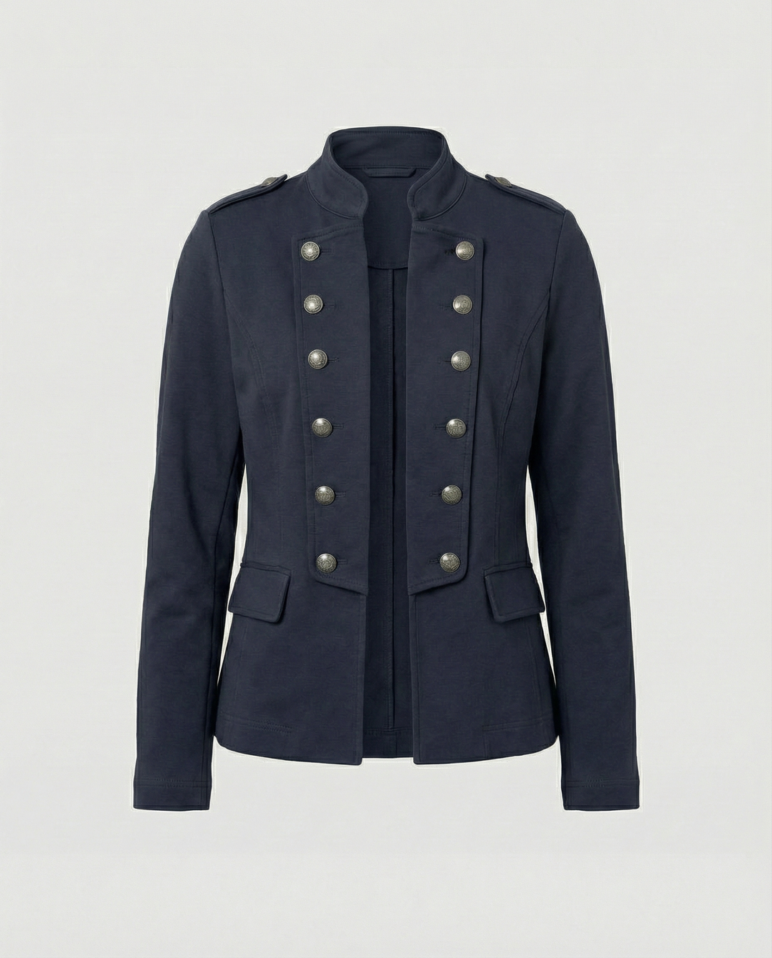 Elegant women's tailored blazer with a distinctive stand-up collar, ideal for versatile & stylish ensembles.