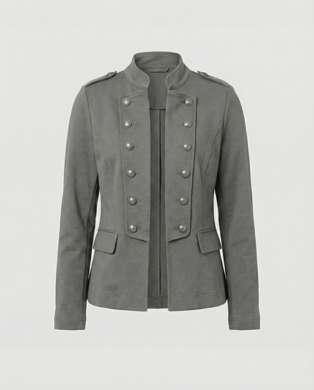Modern fit women's tailored stand-up collar blazer, versatile outerwear for both office and casual chic styles.