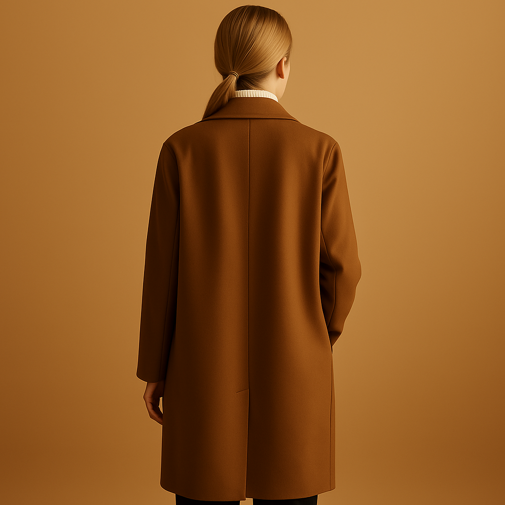 Classic women's long winter trench coat. Elegant outerwear with a tailored fit, ideal for stylish warmth.