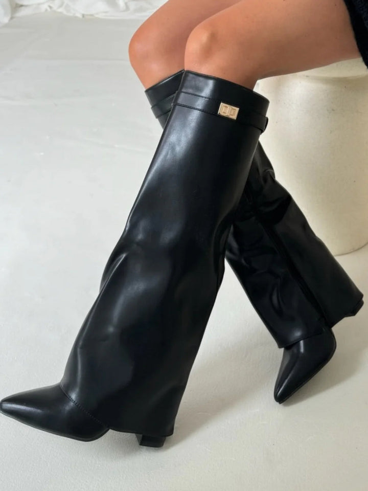 Women's versatile over-the-knee boots. Dress or casual long boots with pointed toe & low heel.