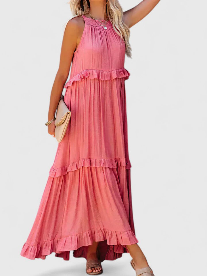 Soft, comfortable white flowy maxi dress fabric, elegant for versatile summer fashion.