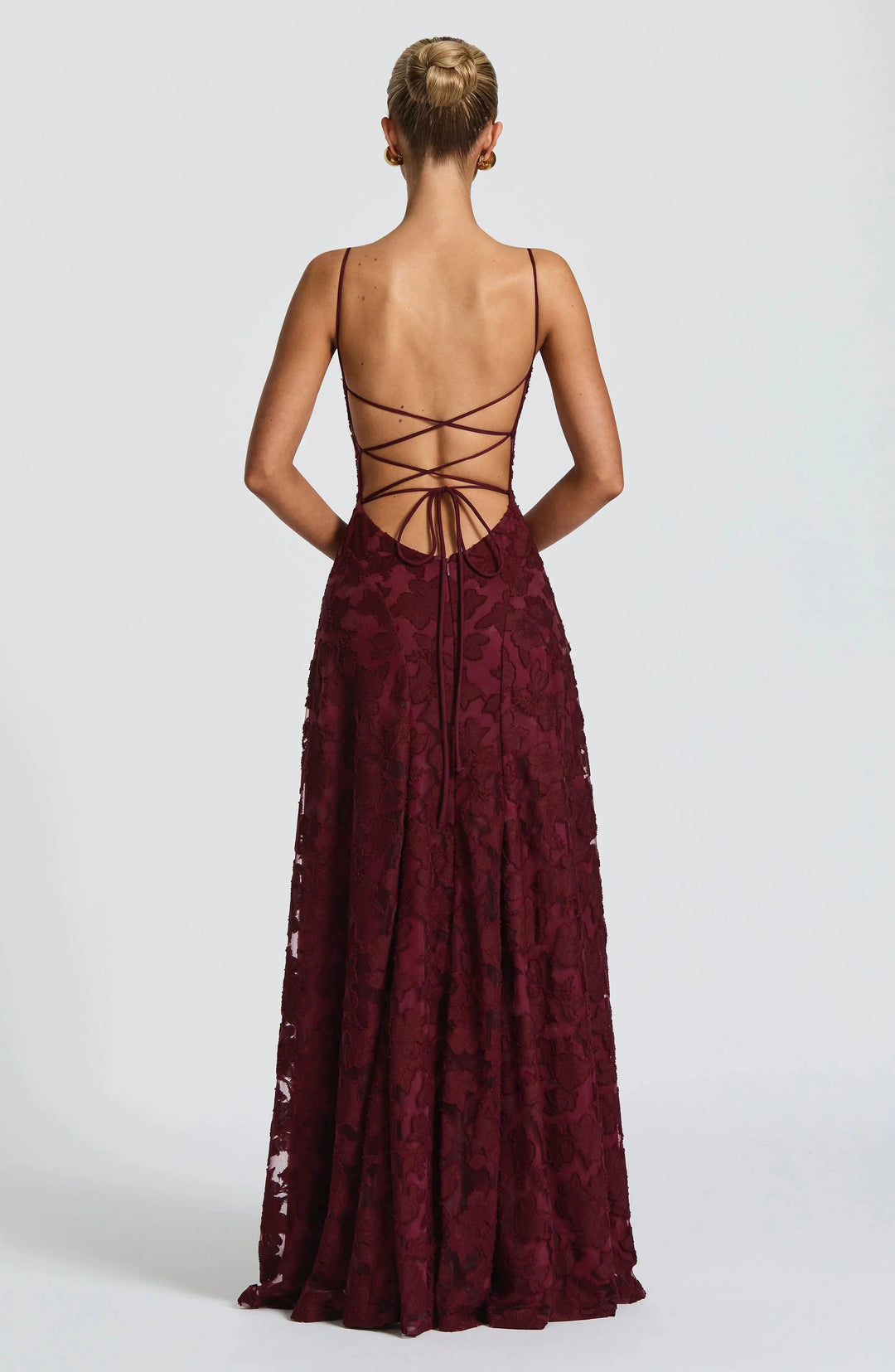Elegant women's maxi dress with a striking lace-up back and flattering corset bodice. A perfect party gown.