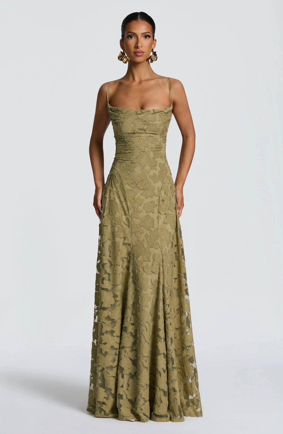 Women's Elegant Maxi Dress with Corset Bodice & Lace-Up Back, ideal for formal evening parties.