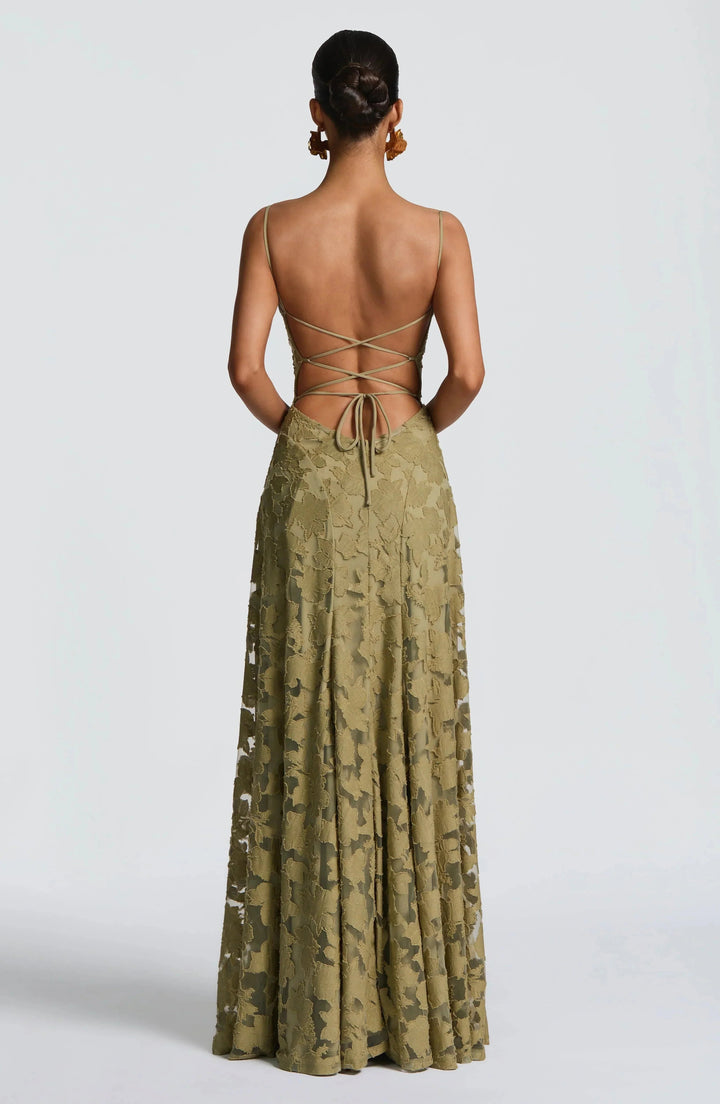 Formal women's maxi dress, an elegant corset gown with a beautiful lace-up back and flowing skirt. Occasion wear.