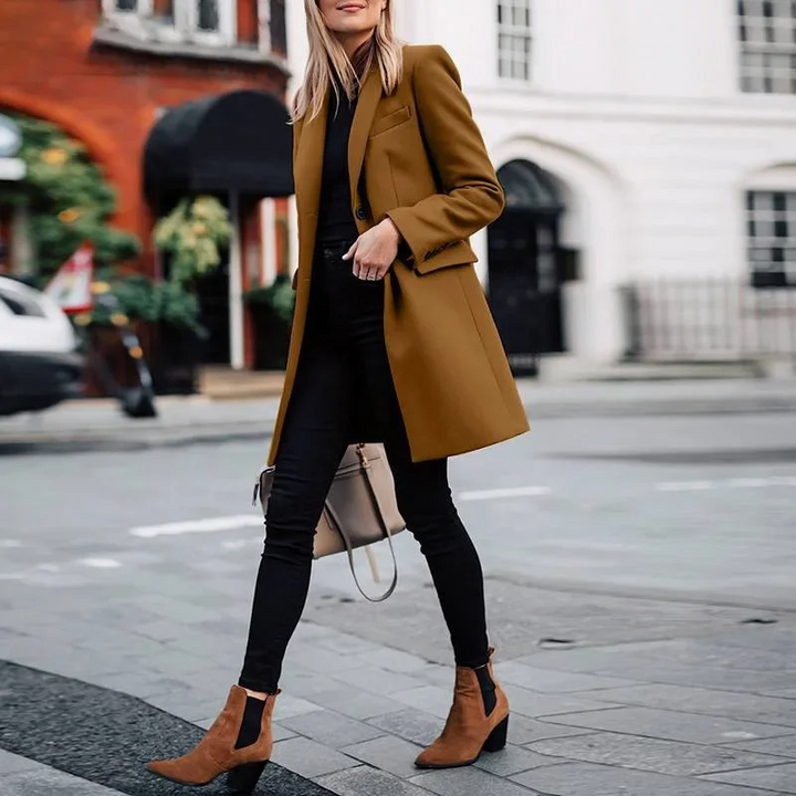 All-season women's trench blazer coat. Elegant, versatile outerwear for professional and stylish business casual looks.
