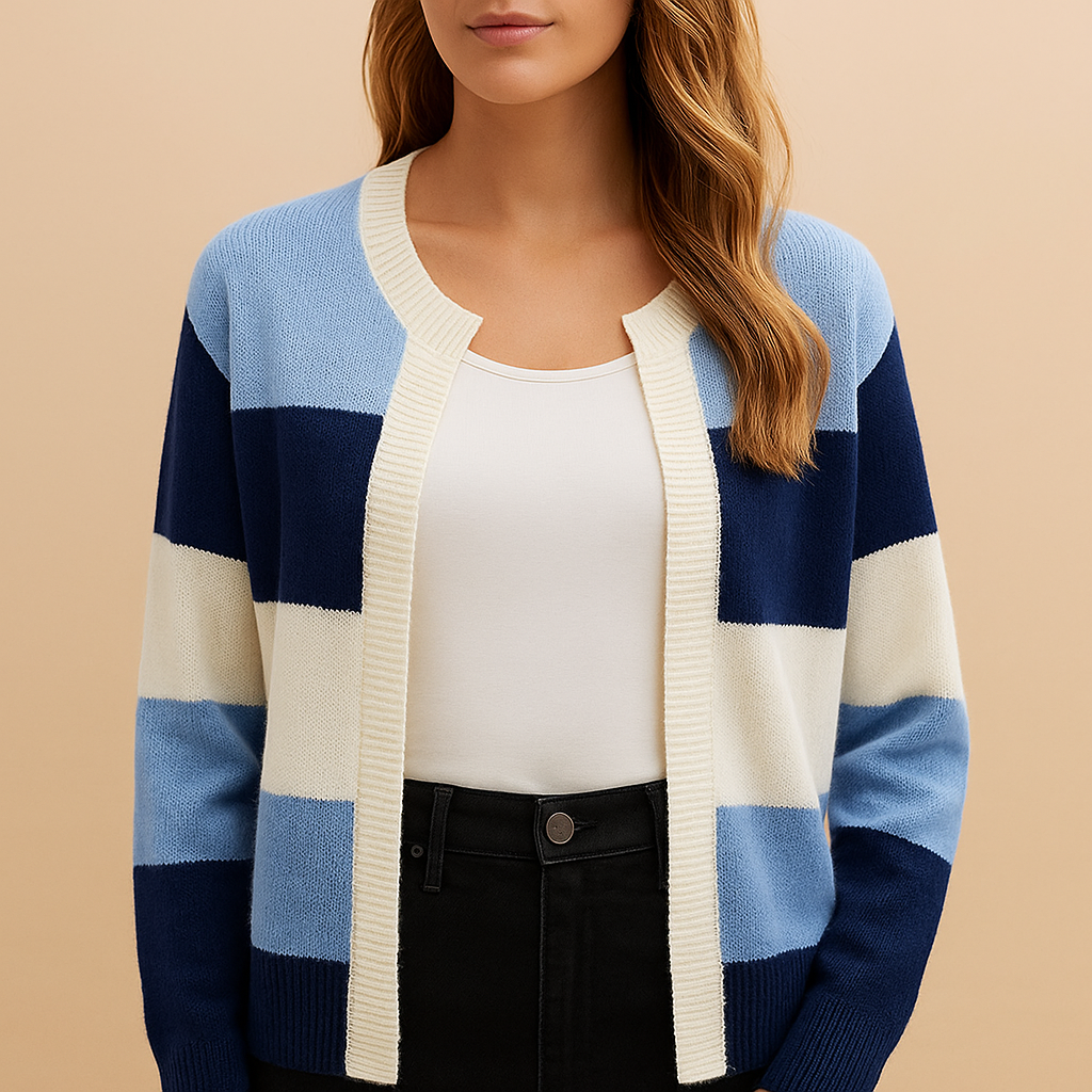 Elegant women's long open-front cardigan. Versatile layering sweater for office or casual wear. Comfortable chic style.