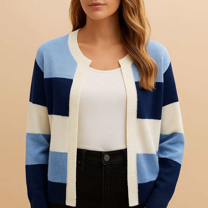 Elegant women's long open-front cardigan. Versatile layering sweater for office or casual wear. Comfortable chic style.