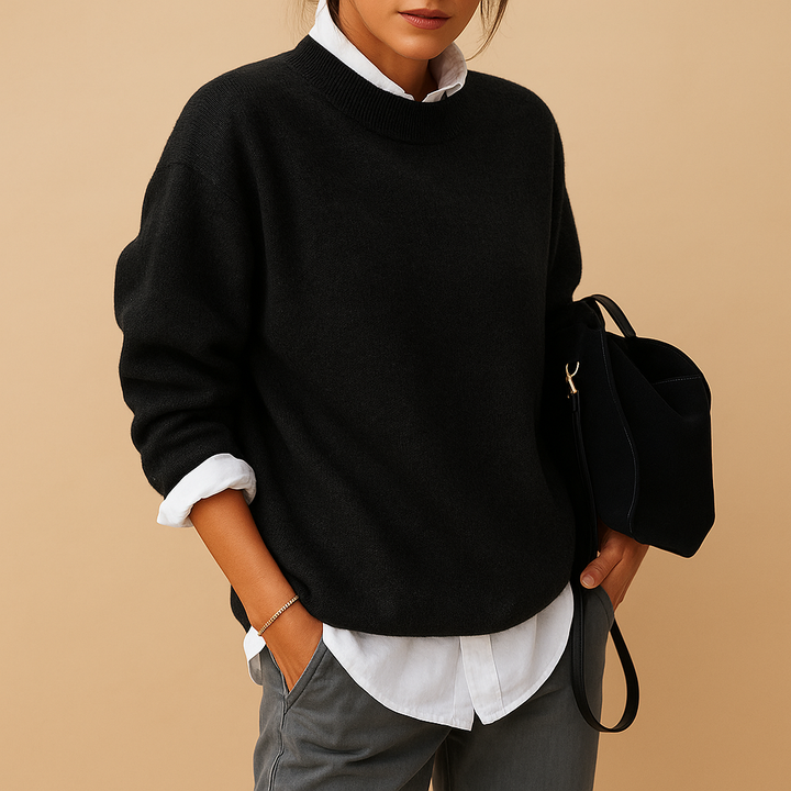 Stylish women's crew neck pullover, a versatile knit top for smart casual or minimalist fashion.