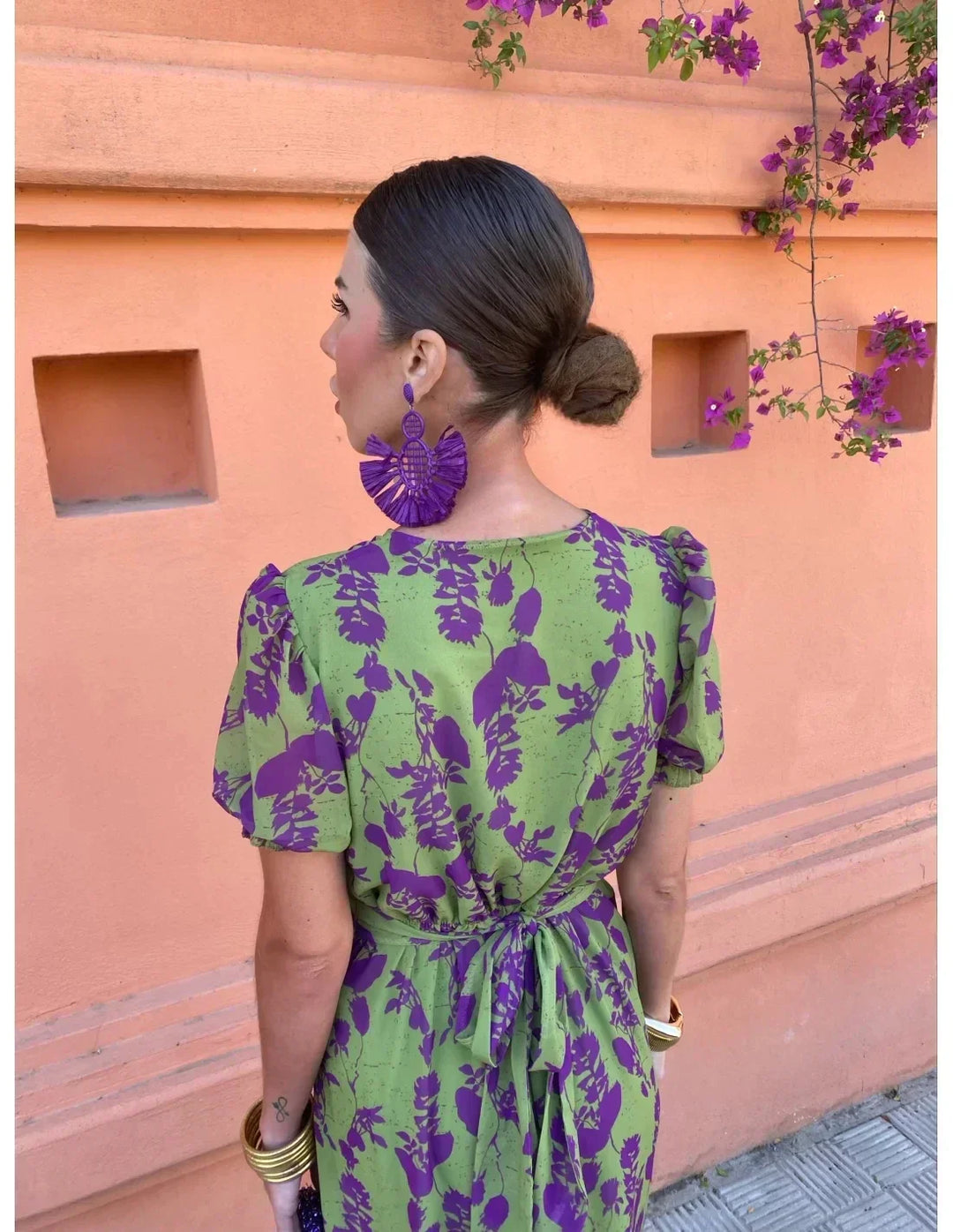 Lucinda Boho Floral Pleated V-Neck Dress
