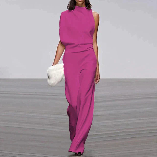 Women's Sleeveless Mock Neck Wide Leg Jumpsuit