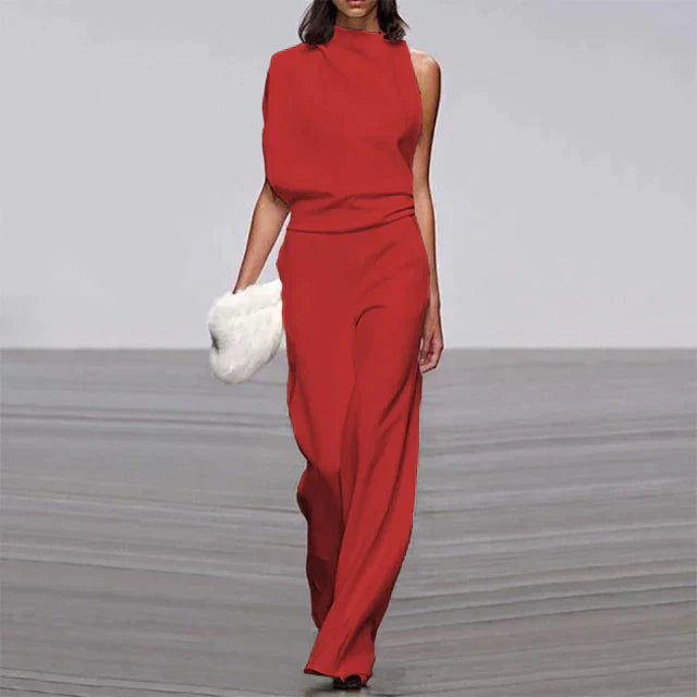 Women's Sleeveless Mock Neck Wide Leg Jumpsuit