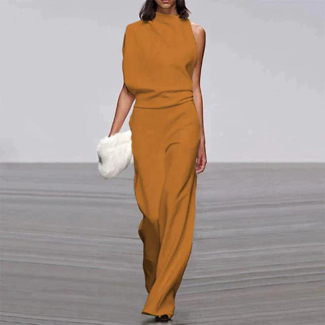 Women's Sleeveless Mock Neck Wide Leg Jumpsuit