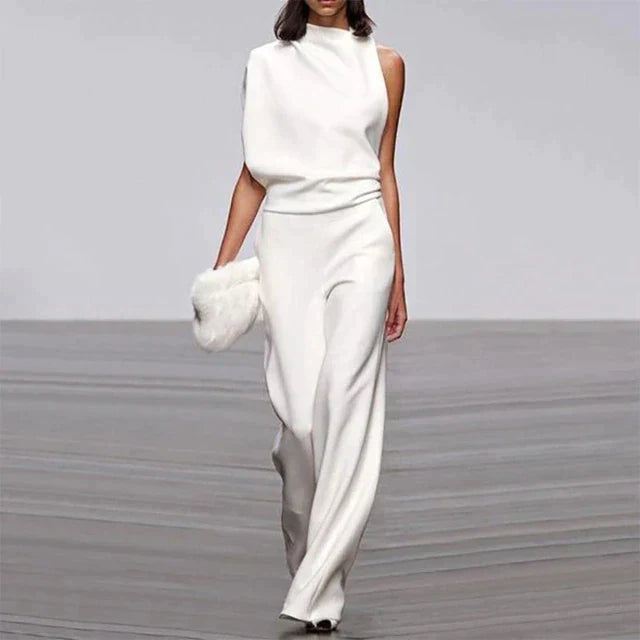 Women's Sleeveless Mock Neck Wide Leg Jumpsuit