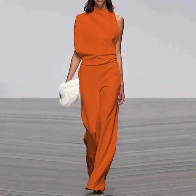 Women's Sleeveless Mock Neck Wide Leg Jumpsuit