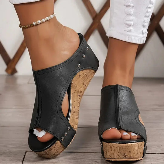 Orthopedic women's open-toe wedge sandals, arch-stabilizing for everyday comfort & walking.