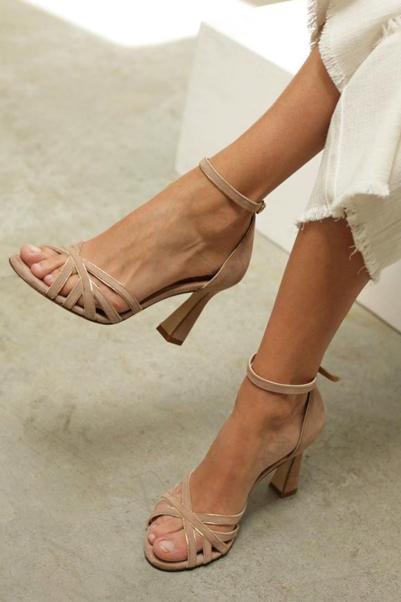Women's elegant strappy block heel sandals for formal occasions, parties, and wedding guests. Chic, comfortable summer style.