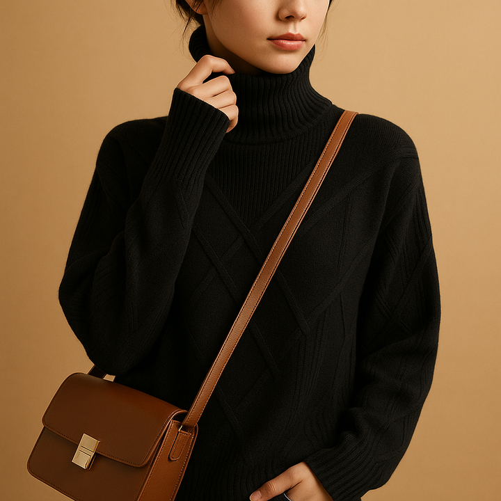 Cozy women's turtleneck sweater for fall & winter, offering everyday comfort and chic style.