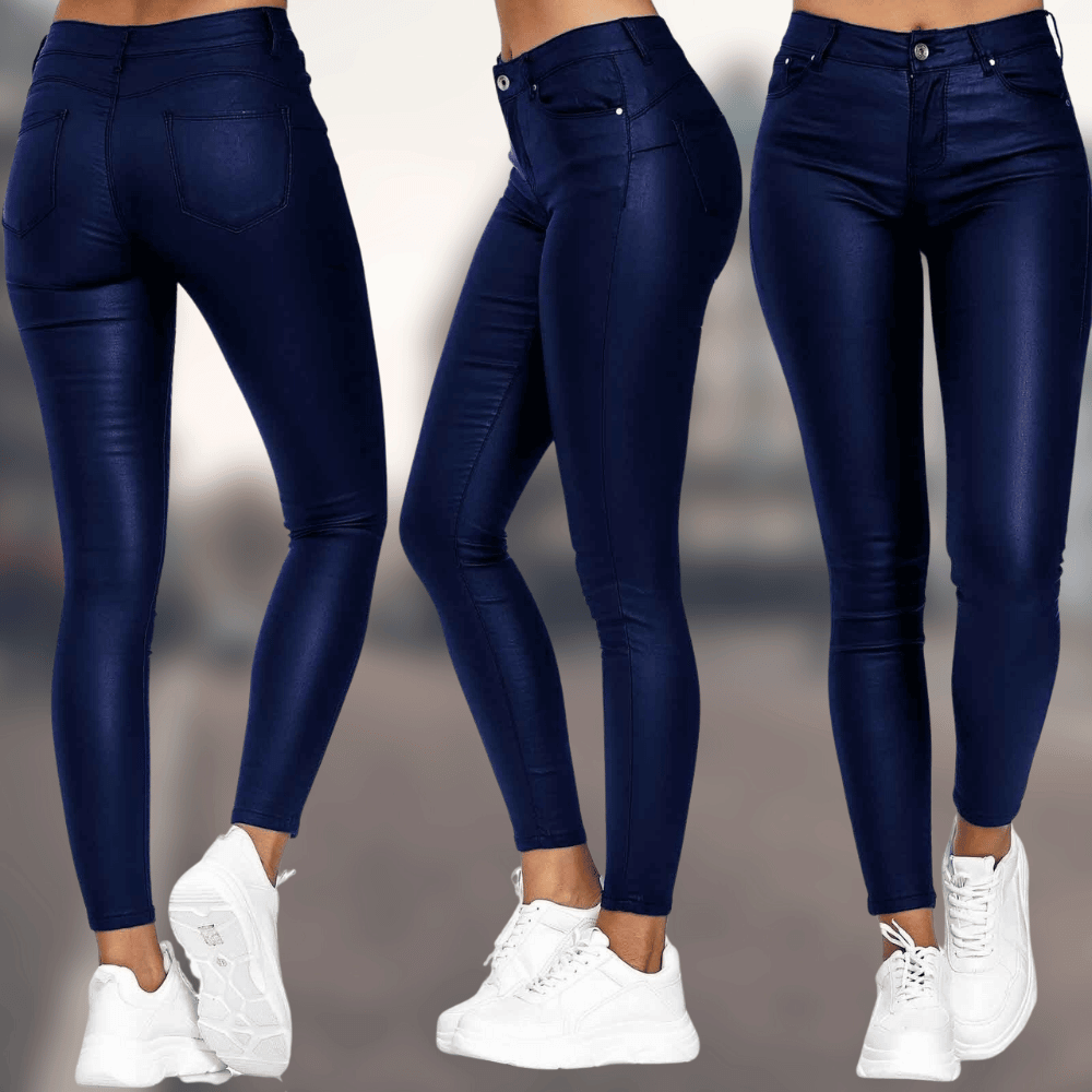 Stylish women's blue slim-fit jeans offering a modern, tailored look. Versatile for effortless daily fashion.