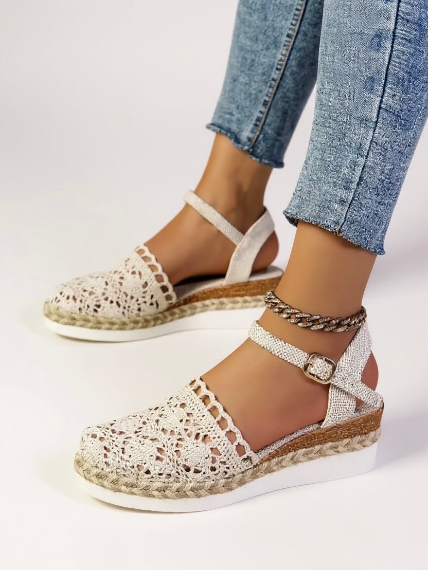 Beach-ready women's casual espadrille sandals with a trendy boho crochet design and comfort.