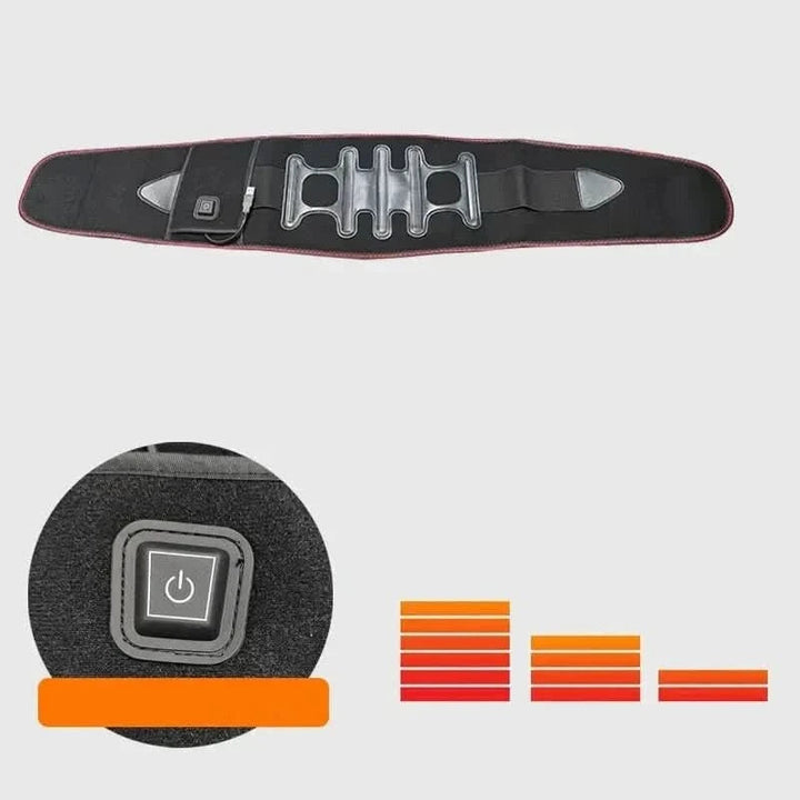 Heated lumbar support belt, ergonomically designed for back pain relief, muscle comfort & posture support.