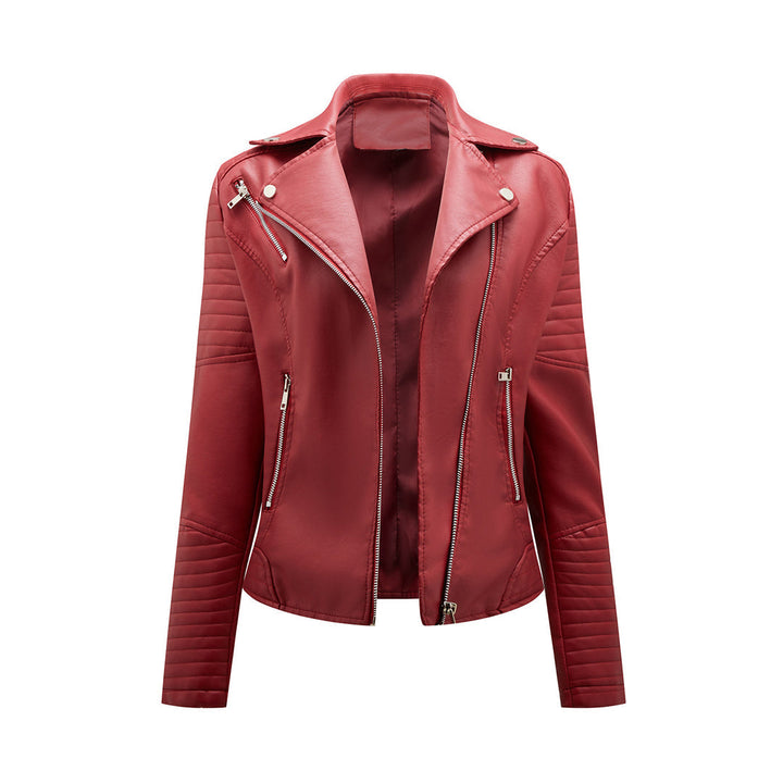 Women's classic moto jacket with a modern silhouette, featuring an asymmetrical zipper for a chic and trendy outerwear statement.