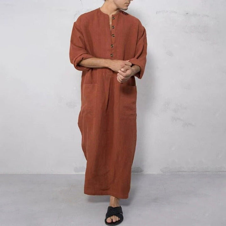 Stylish men's linen look jubba with button placket. Perfect for resort & casual wear.