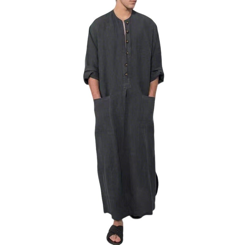 Elegant men's linen thobe jubba, designed for ultimate comfort and relaxed fit.