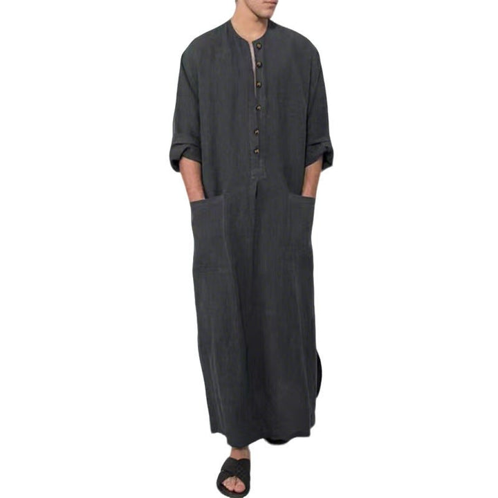 Elegant men's linen thobe jubba, designed for ultimate comfort and relaxed fit.