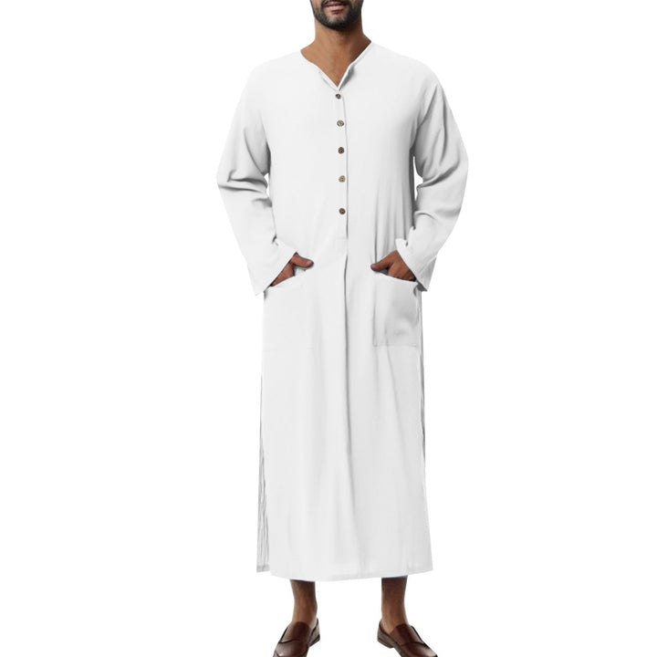 Men's comfort fit jubba. Relaxed linen thobe, versatile for casual & resort wear.