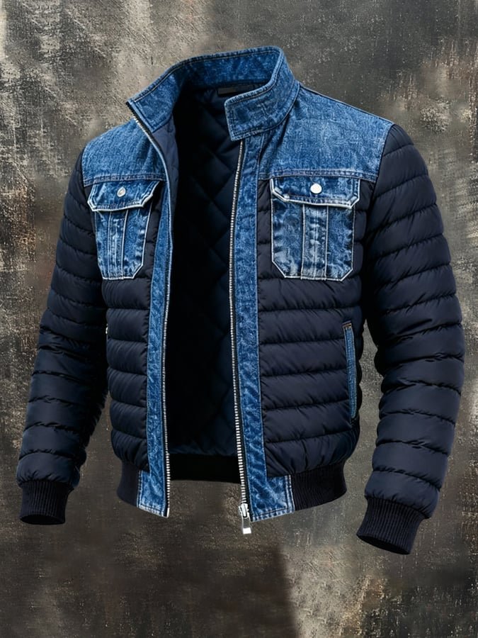 Men's warm insulated puffer jacket for urban style & comfort. Ideal casual streetwear outerwear for cold winter weather.