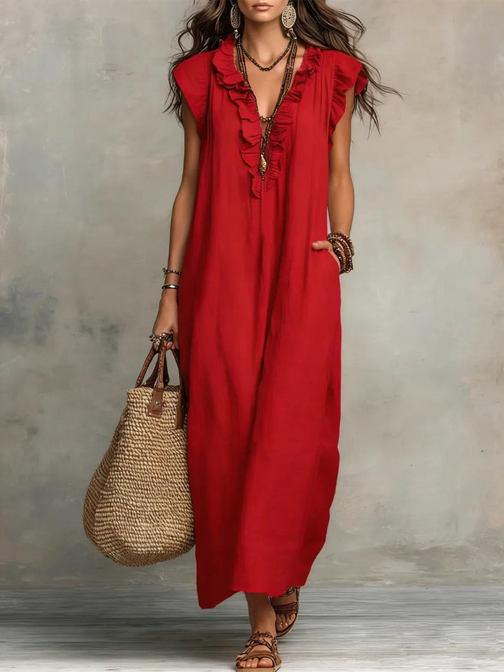 Versatile women's elegant ruffle maxi dress, ideal for both casual and formal summer occasions.