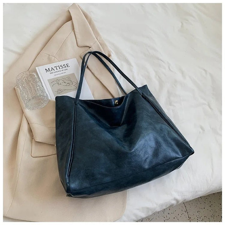 Women's Retro PU Leather Tote Bag, large capacity shoulder purse for everyday use & work.