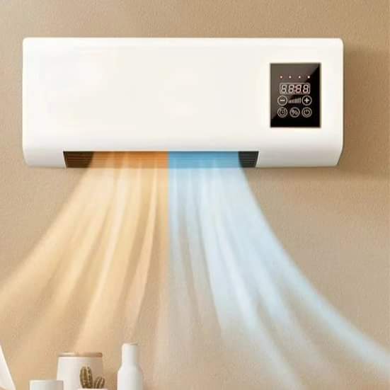 Compact wall fan with remote control, ideal for quiet home or office cooling.